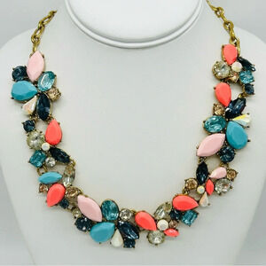J. Crew Coral Turquoise Pink Blue Jeweled Necklace